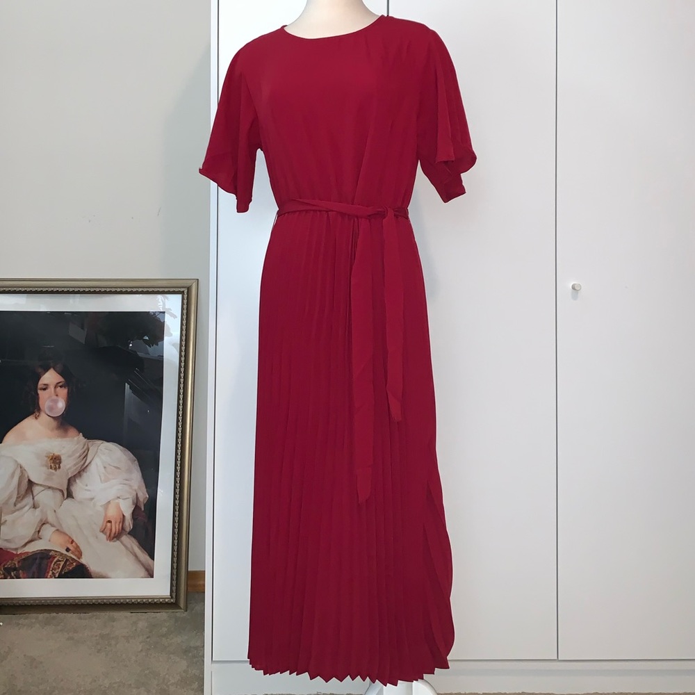Wine Red Flutter Sleeve Maxi Dress